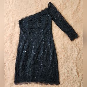 Jessica Simpson Navy Lace and Sequin One Shoulder Dress